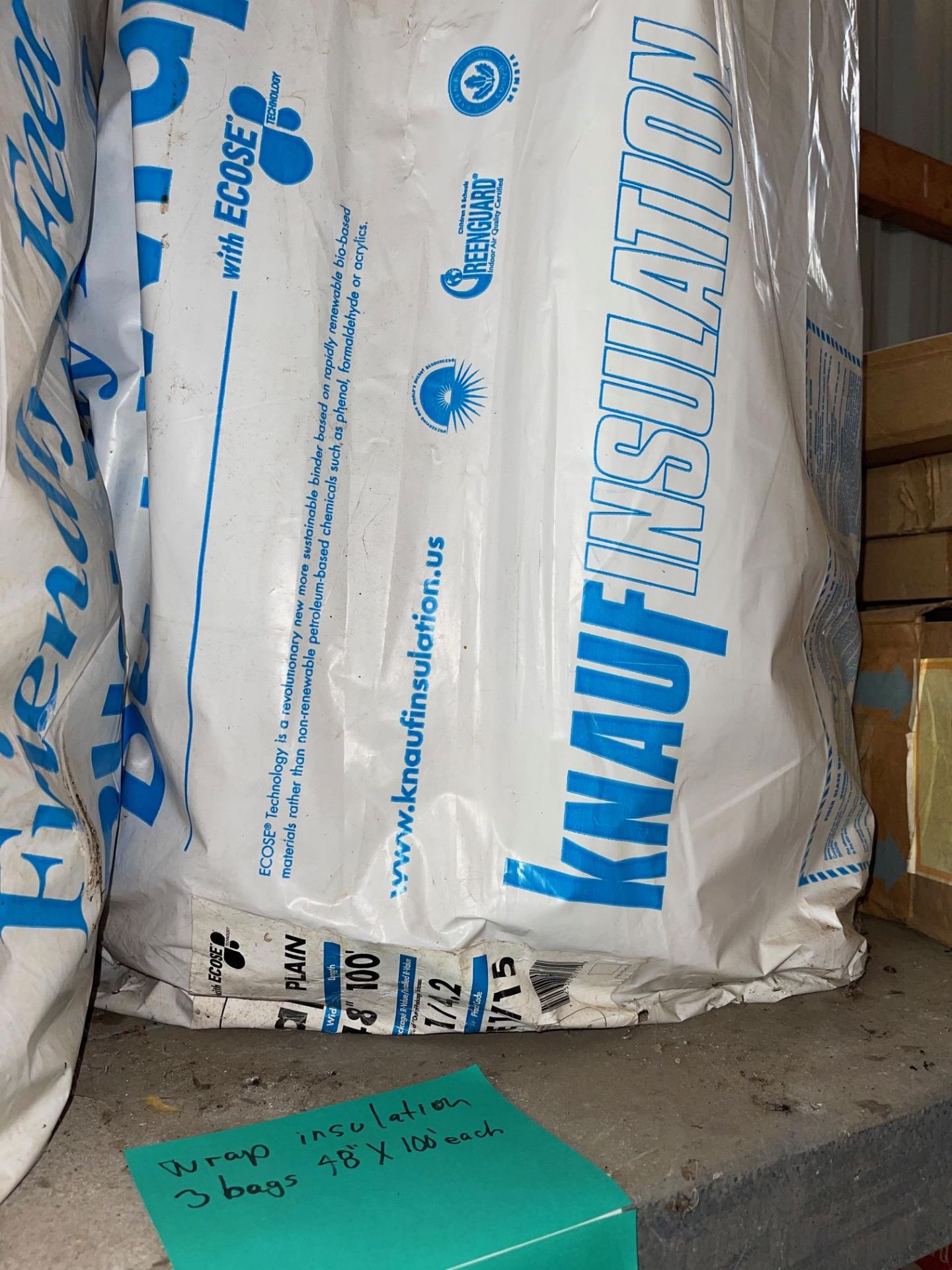 LOT OF 3 BAGS OF WRAP INSULATION, 48”X 100 FT EACH, RIGGING FEE $ - Image 2 of 3