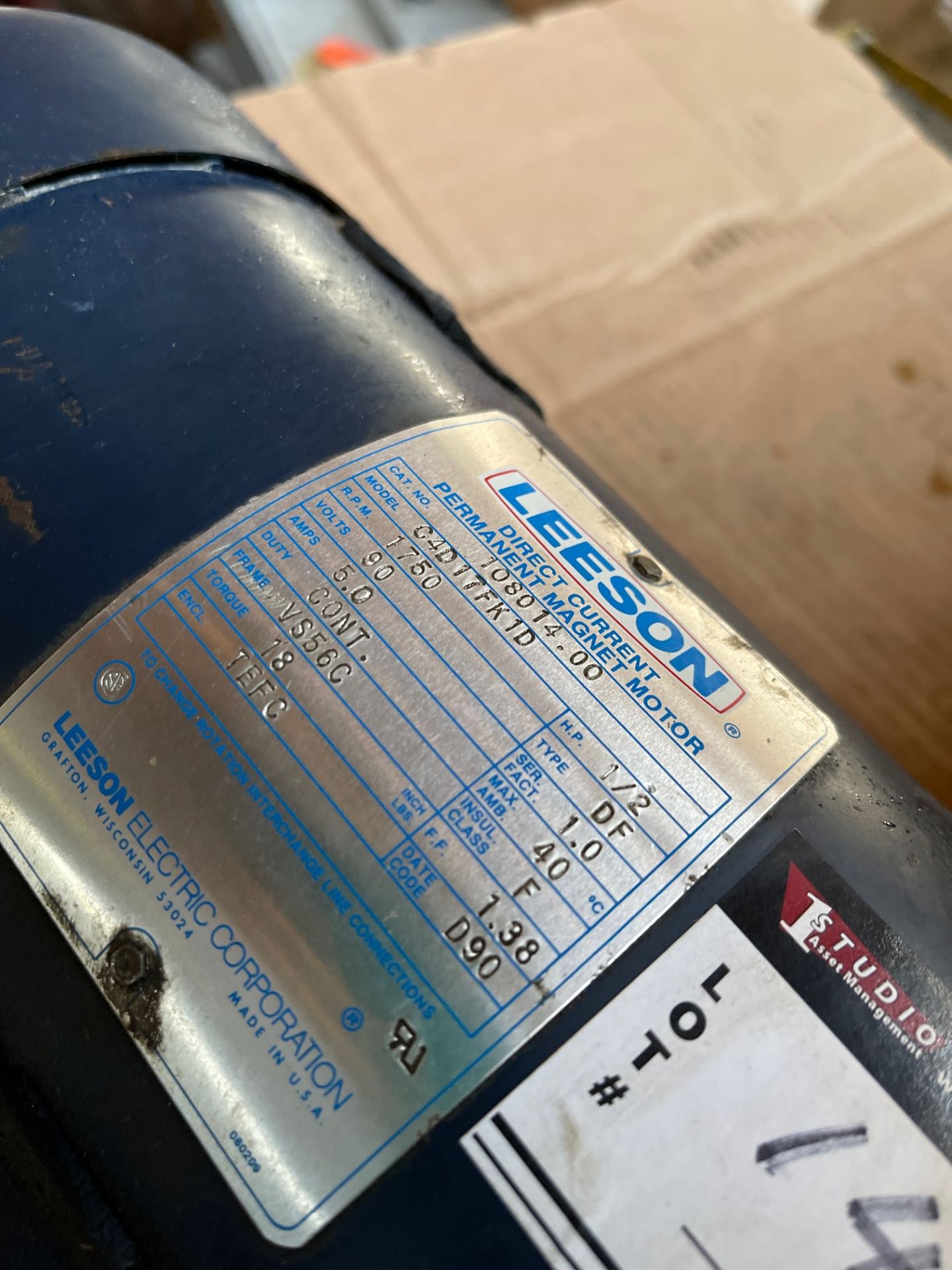 LEESON DC. PERMANENT MAGNET MOTOR; 1750 RPM, 90V, 5AMPS, 1/2HP - Image 3 of 4