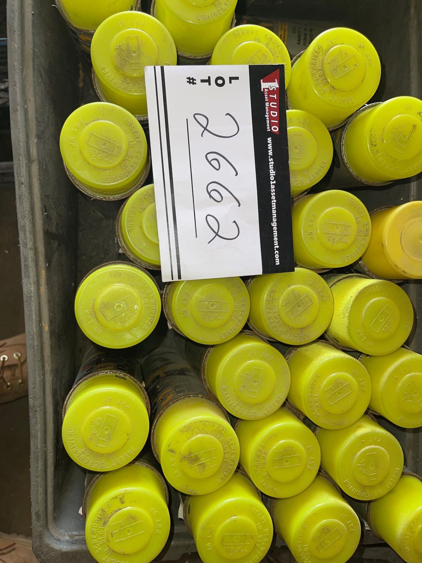 LOT/ SAFETY YELLOW PAINT, (25 CANS)