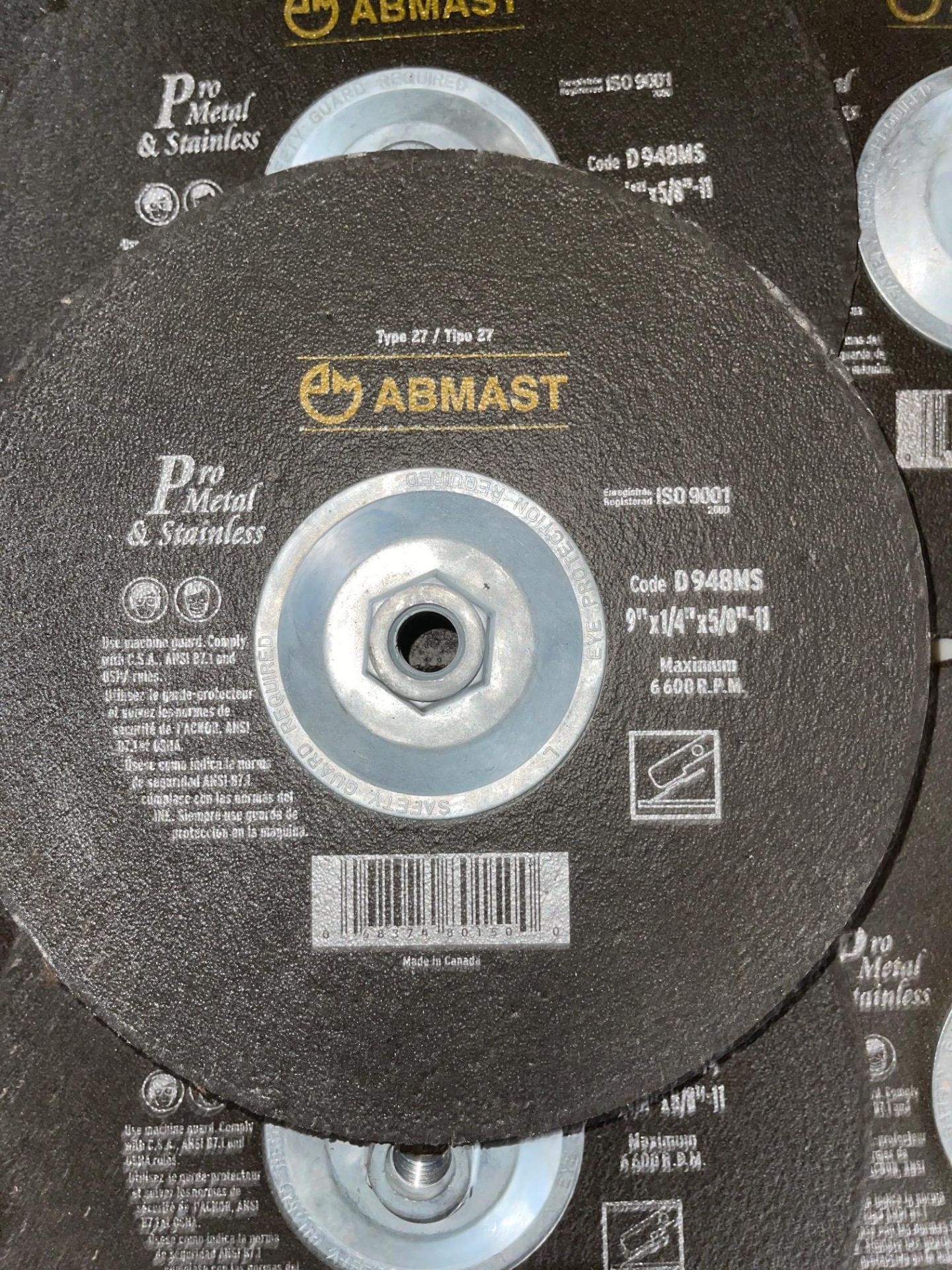 LOT OF ABMAST GRINDING WHEELS, QTY 10, 9" X 1/4" X 5/8" THREAD - Image 3 of 3