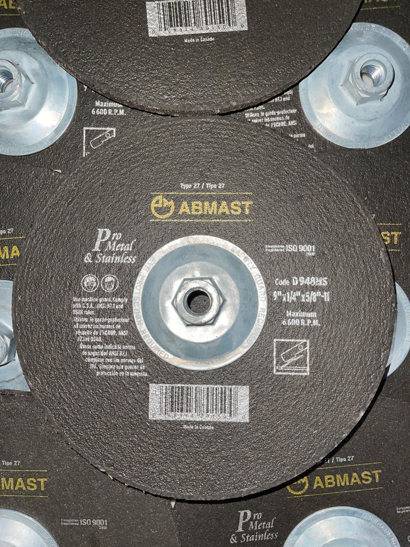 LOT OF ABMAST GRINDING WHEELS, QTY 10, 9" X 1/4" X 5/8" THREAD - Image 4 of 4