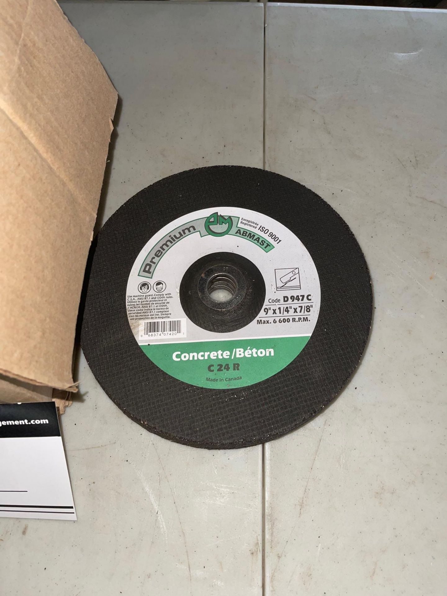 LOT OF PREMIUM ABMAST GRINDING BLADES, CONCRETE 24 C R QTY 10, 9" X 1/4" X 7/8" THREAD - Image 2 of 3