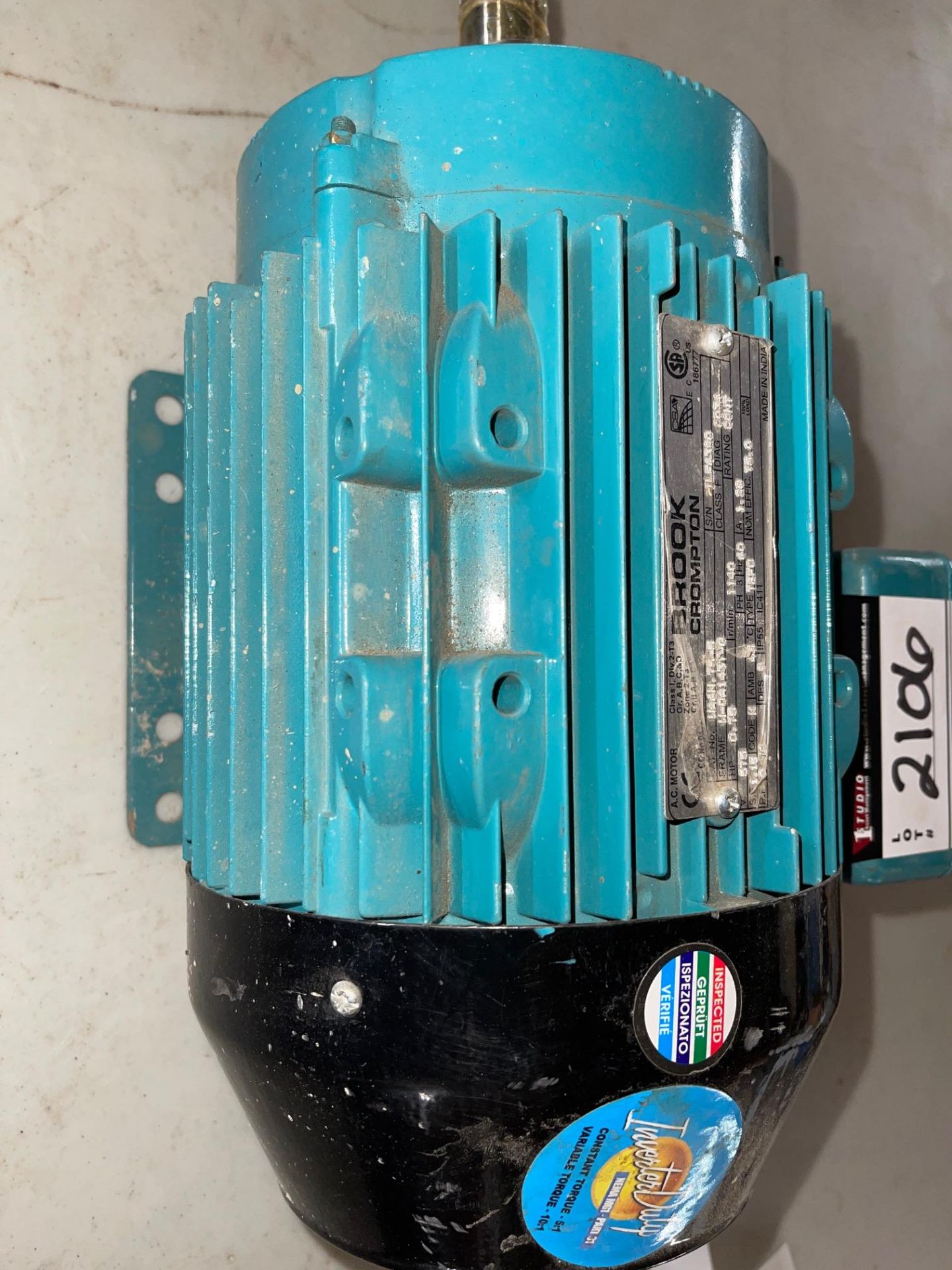 BROOK CROMPTON ELECTRIC MOTOR, HP 0.75, VOLTS 575, 1150 RPM, 1143T, RIGGING FEE $ - Image 3 of 3