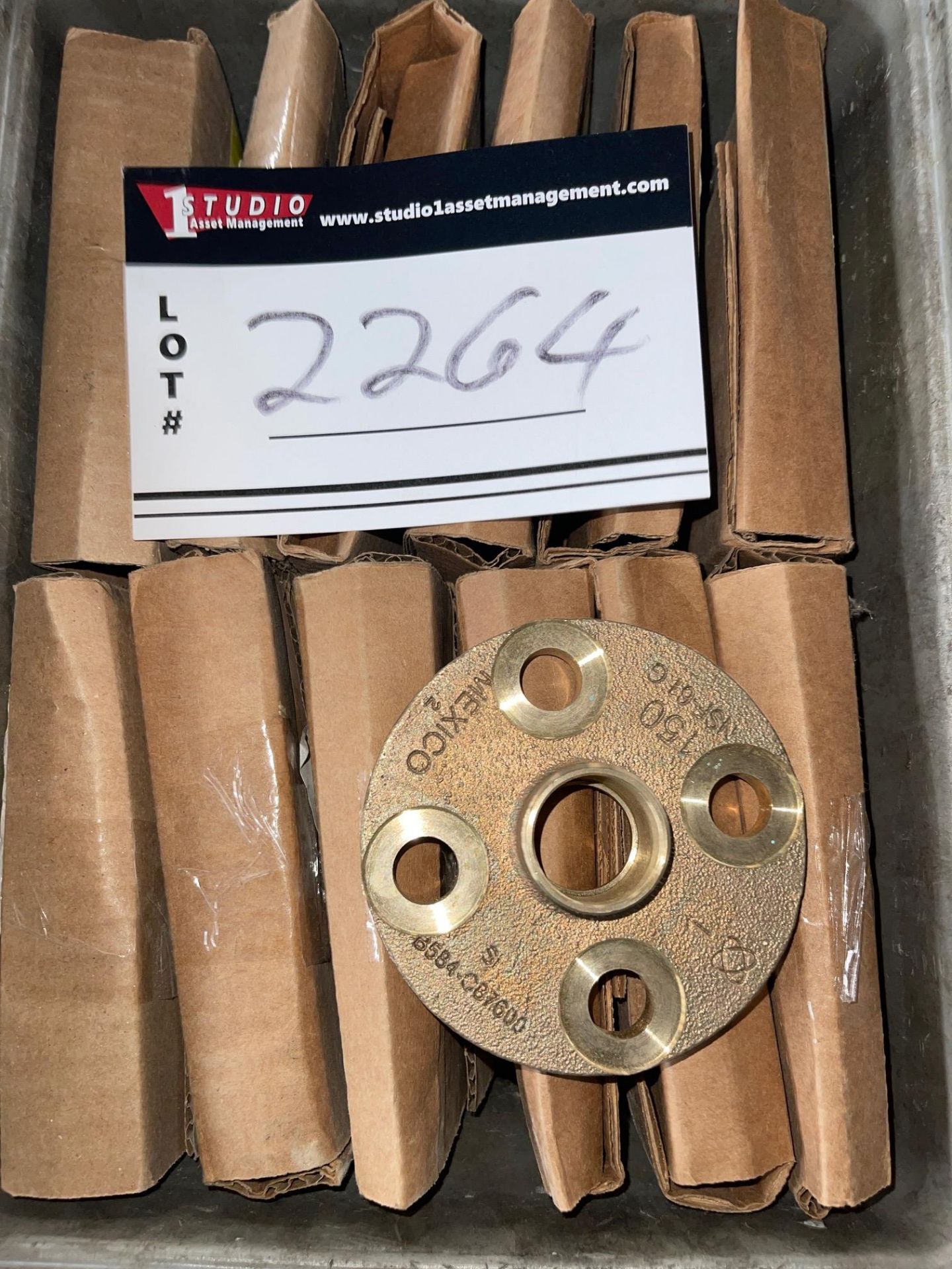 LOT OF (19) 4" BRASS FLANGES, 1" PIPE, RIGGING FEE $ - Image 2 of 3