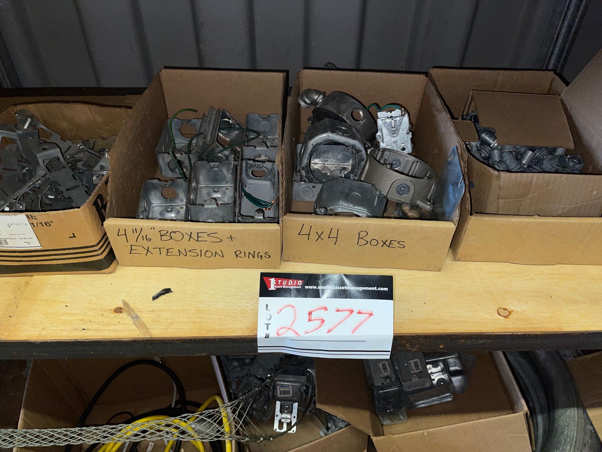 LOT/ EMT 1 1/4 CLAMPS, PLUG BOXES (10) IN WALL PLUG BOXES (10) ½” ALUMINUM FLEX CONNECTORS, 2 ½” EMT