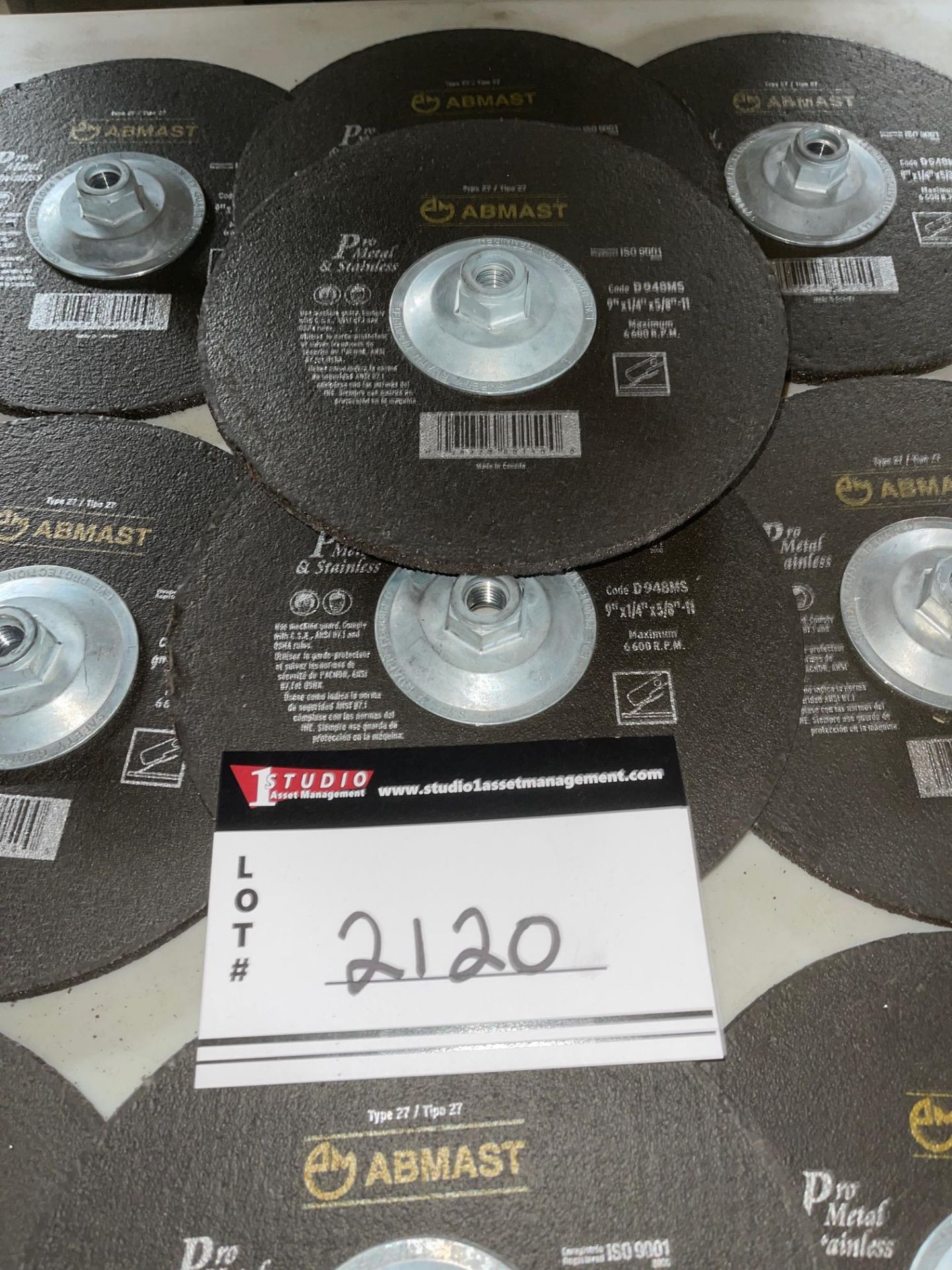 LOT OF ABMAST GRINDING WHEELS, QTY 10, 9" X 1/4" X 5/8" THREAD - Image 2 of 3