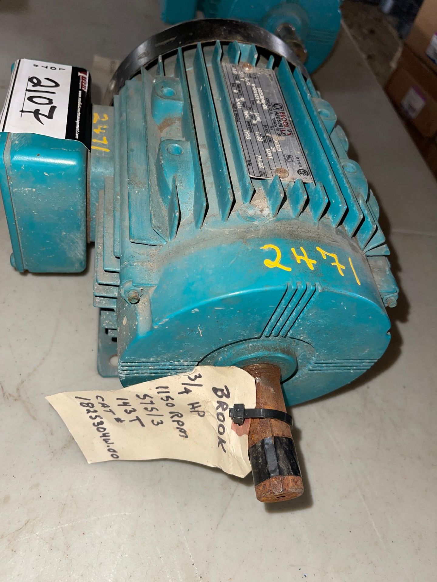 BROOK NAMSEN ELECTRIC MOTOR, 75 HP, 1150 RPM, 575 VOLTS, RIGGING FEE $ - Image 3 of 3