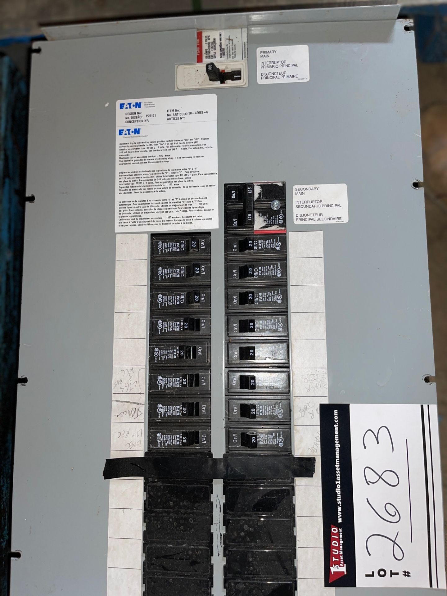 EATO PANEL 100 AMP MAIN INSERT, PN—P25101 26 CURCUITS, HAS 125 AMP SECONDARY MAIN, 16 X 20 AMP