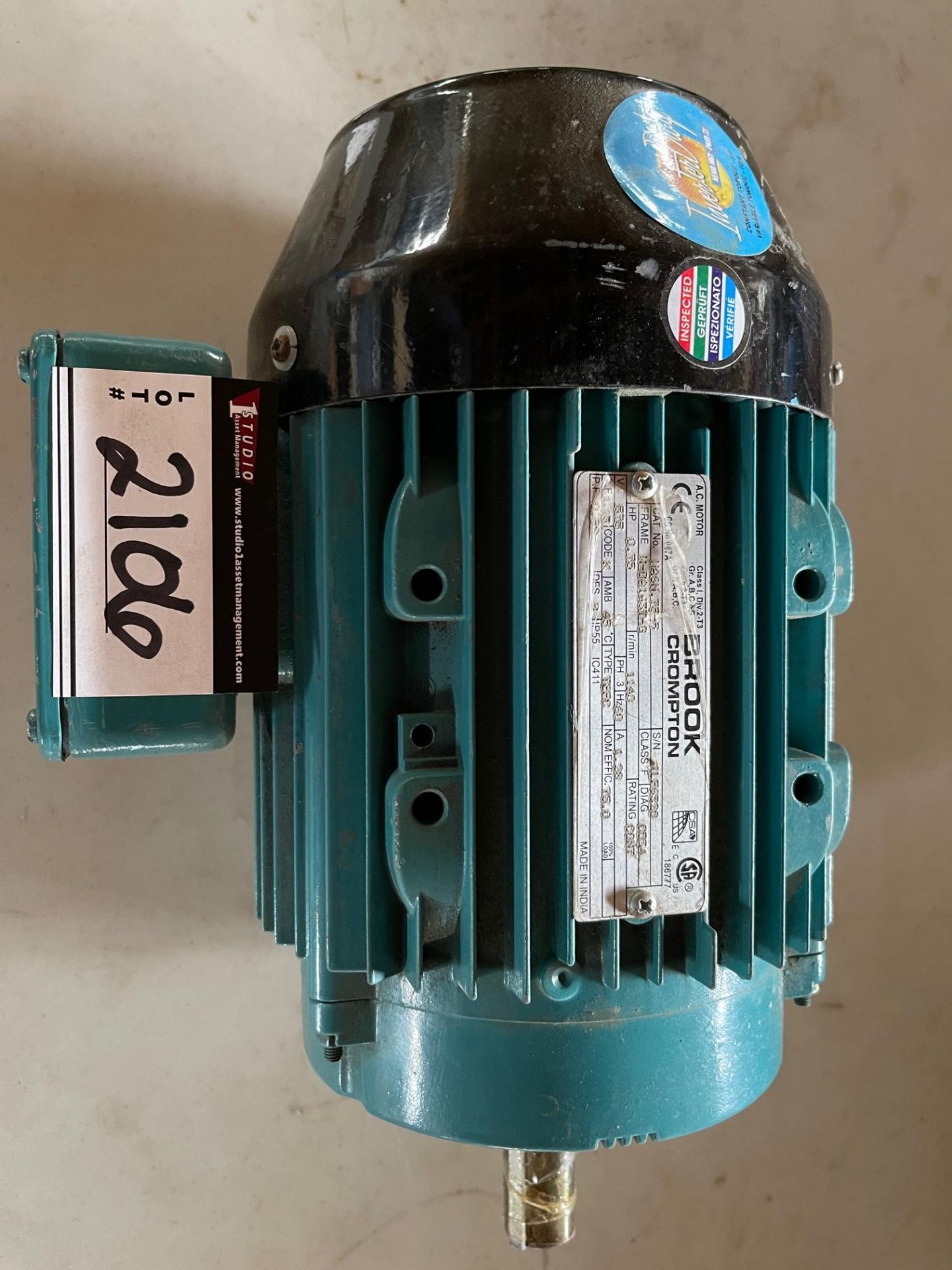 BROOK CROMPTON ELECTRIC MOTOR, HP 0.75, VOLTS 575, 1150 RPM, 1143T, RIGGING FEE $