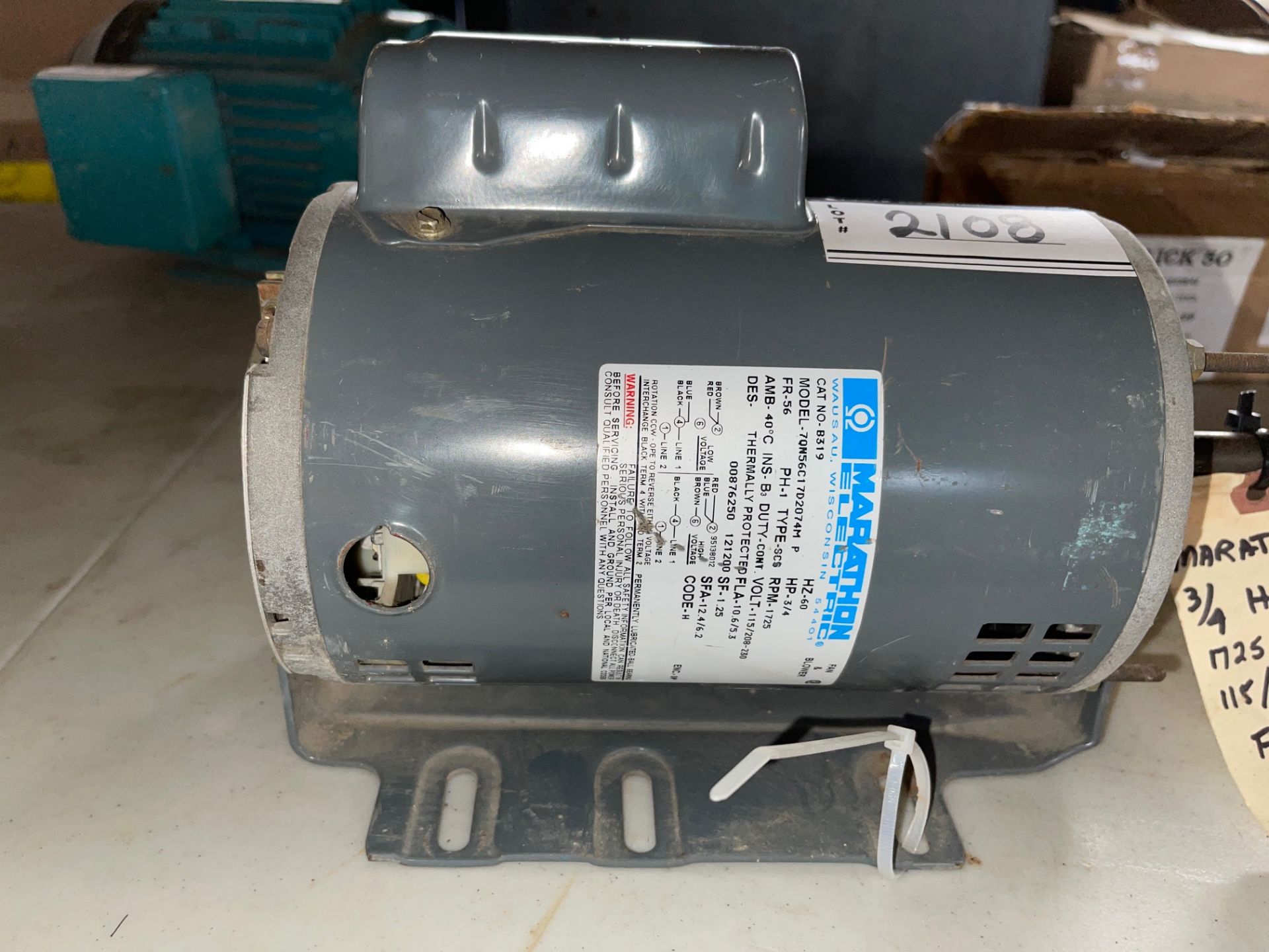 MARATHON THREE-QUARTER HORSEPOWER ELECTRIC AC MOTOR, 1725 RPM, 115/ 280/230, RIGGING FEE $ - Image 3 of 4