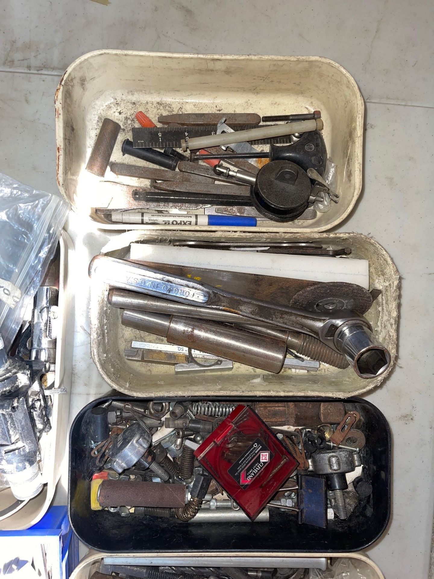 LOT/ MISC TOOLS, BITS, CUTTERS, ALUMINUM, COPPER, BRASS, STAINLESS STEEL PCS, GAUGES - Image 2 of 2