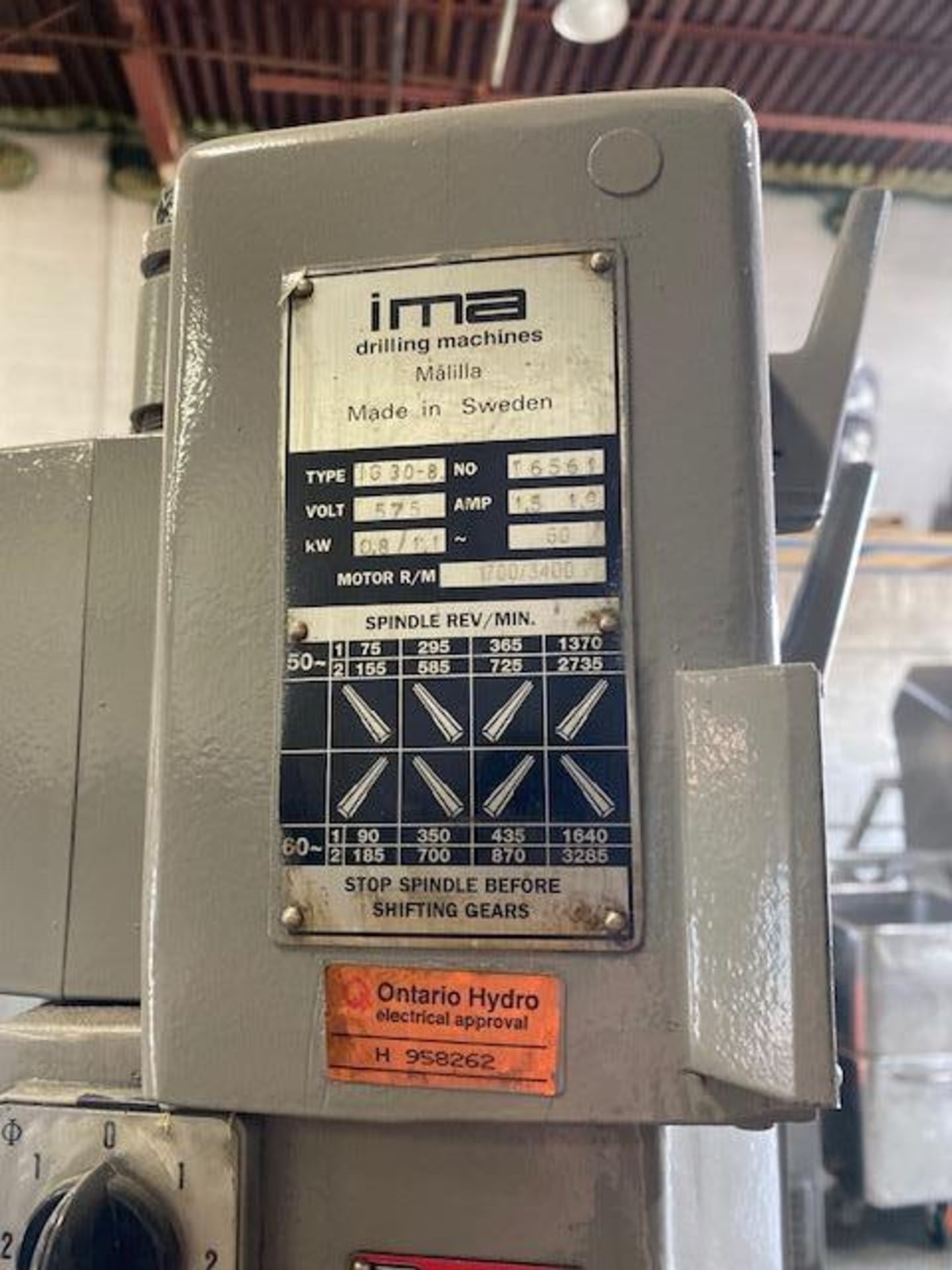 DRILL PRESS, IMA DRILLING MACHINES, 1.5/1.9 AMP, 575 V - Image 3 of 5