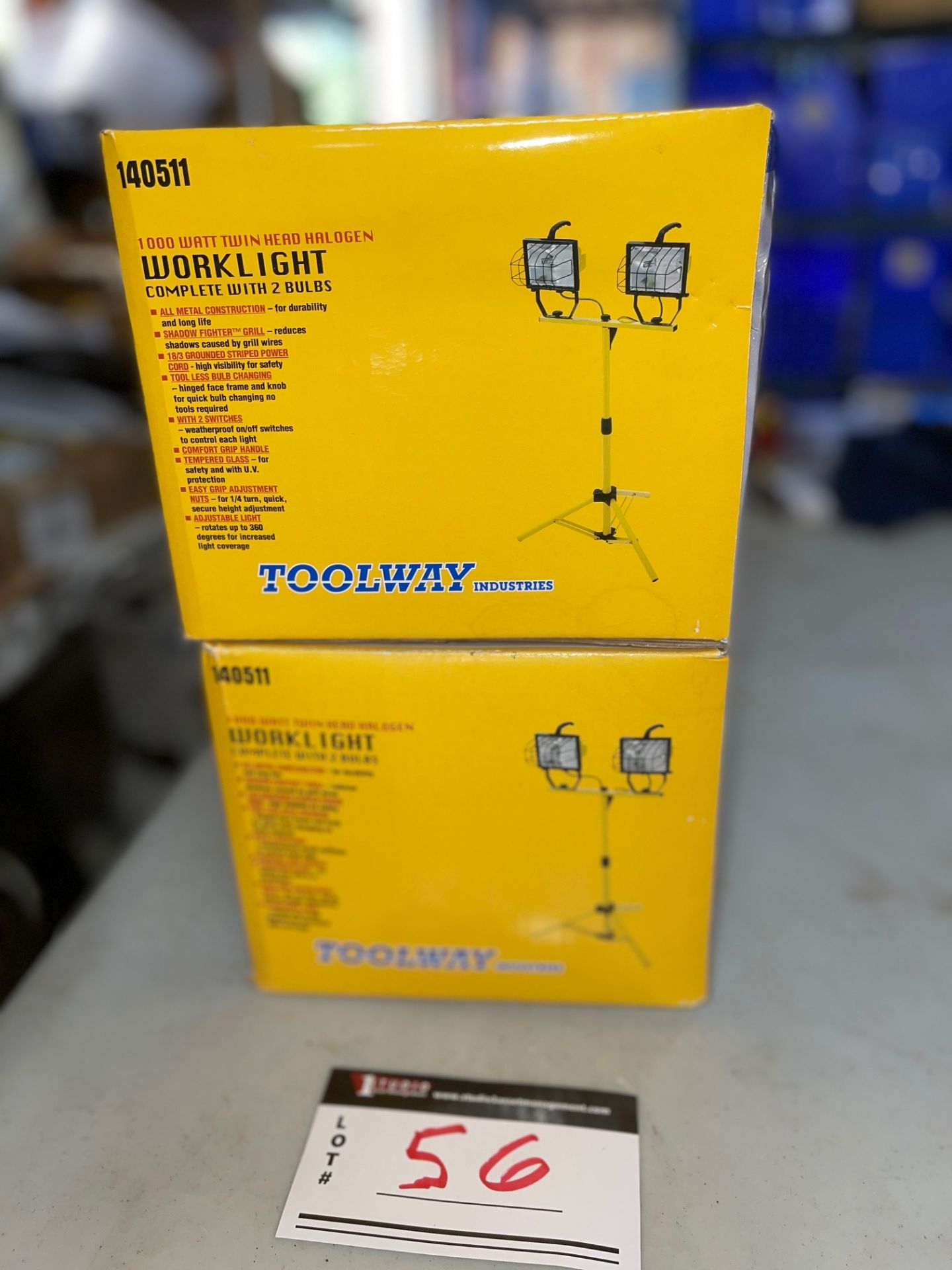 TOOLBOX INDUSTRIES: TWIN HEAD HALOGEN WORKLIGHT, COMPLETE WITH 2 BULBS, #140511