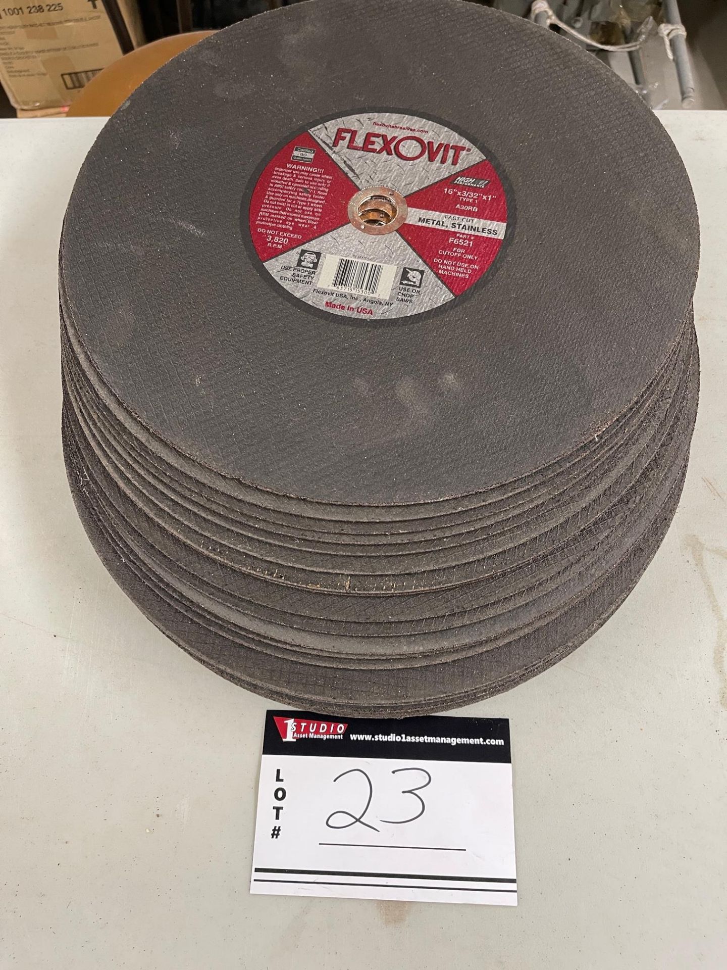 LOT/(30), FLEXOVIT 16”X 3/32" X 1”, METAL AND S/S CHOP SAW BLADES - Image 5 of 5