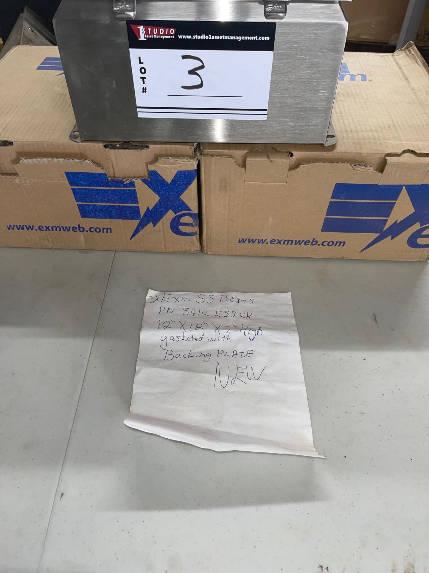 LOT/(3)EXM S/S BOXES, PN 5412ESSCH, 12” X 12” X 7”H, GASKET W/BACKING PLATE,(NEW) - Image 2 of 4