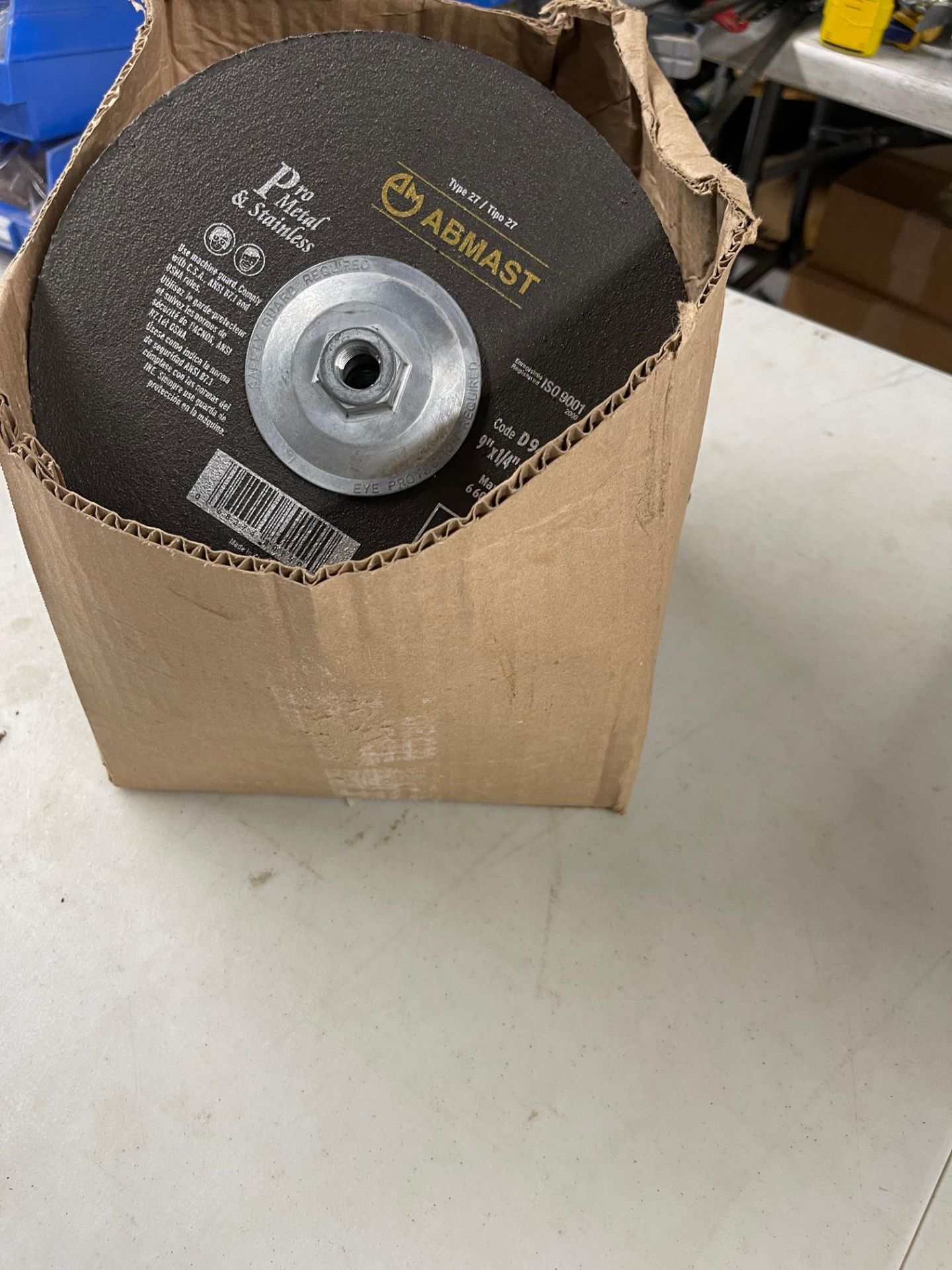 LOT/ ABMAST GRINDING WHEELS, QTY 10, 9" X 1/4" X 5/8" -11 THREAD