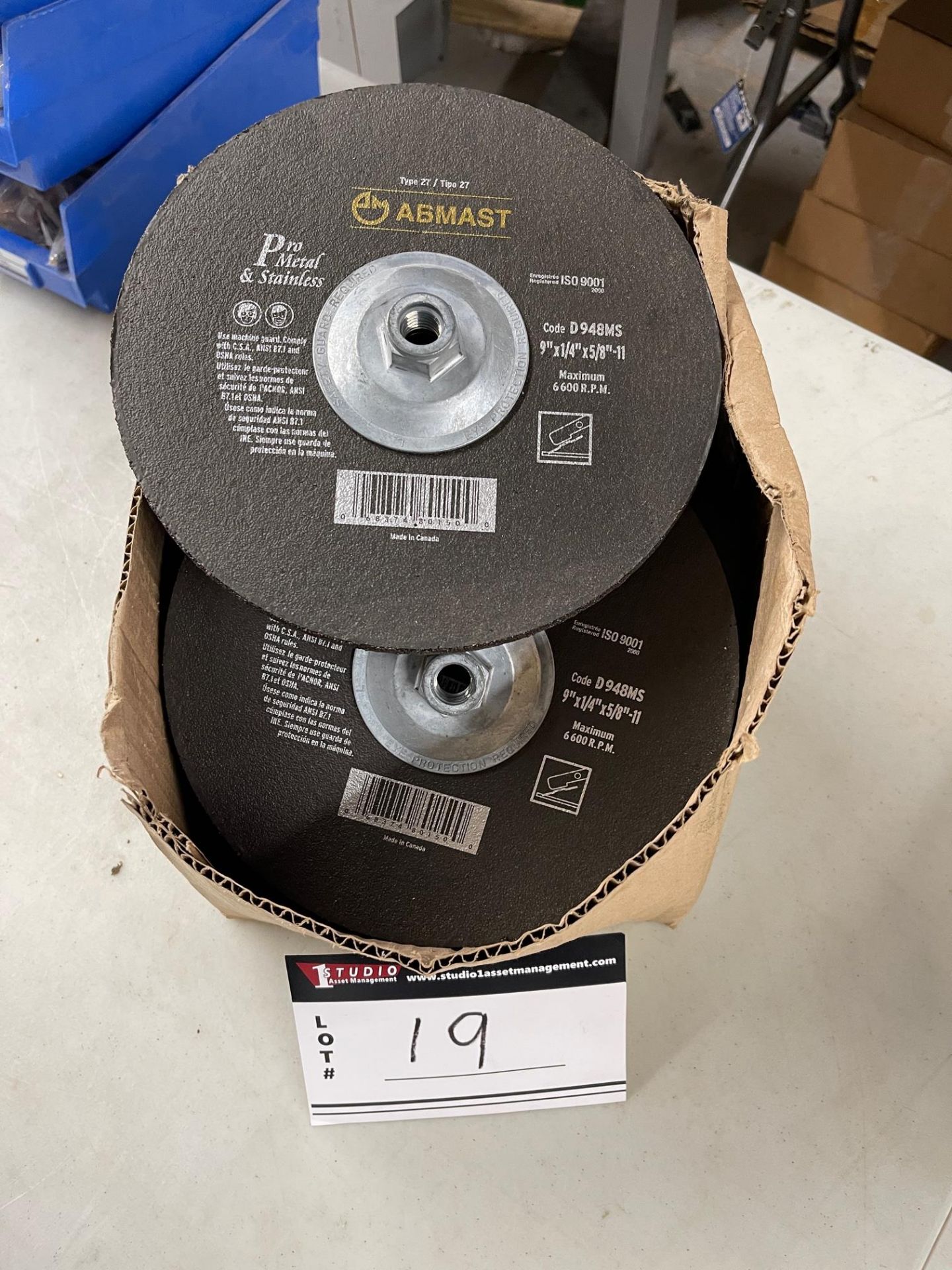 LOT/ ABMAST GRINDING WHEELS, QTY 10, 9" X 1/4" X 5/8" -11 THREAD - Image 4 of 4