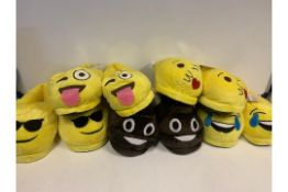 24 X BRAND NEW BOXED ASSORTED EMOJI WOMENS SLIPPERS SIZES 5-6 IN 2 BOXES