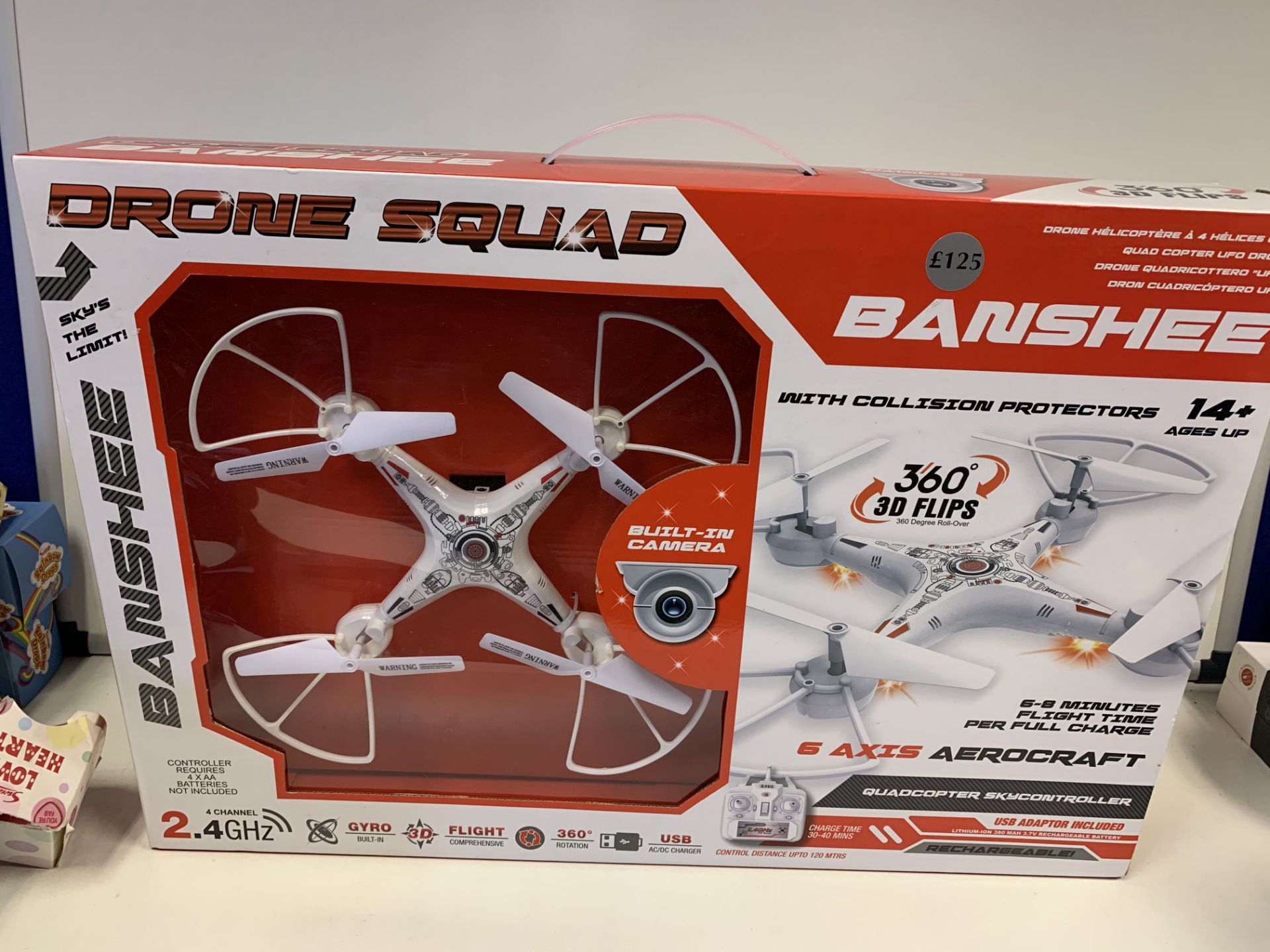 3 x BRAND NEW BANSHEE DRONE SQUAD 6 AXIS AEROCRAFT WITH BUILT IN CAMERA. USB ADAPTOR INCLUDED.