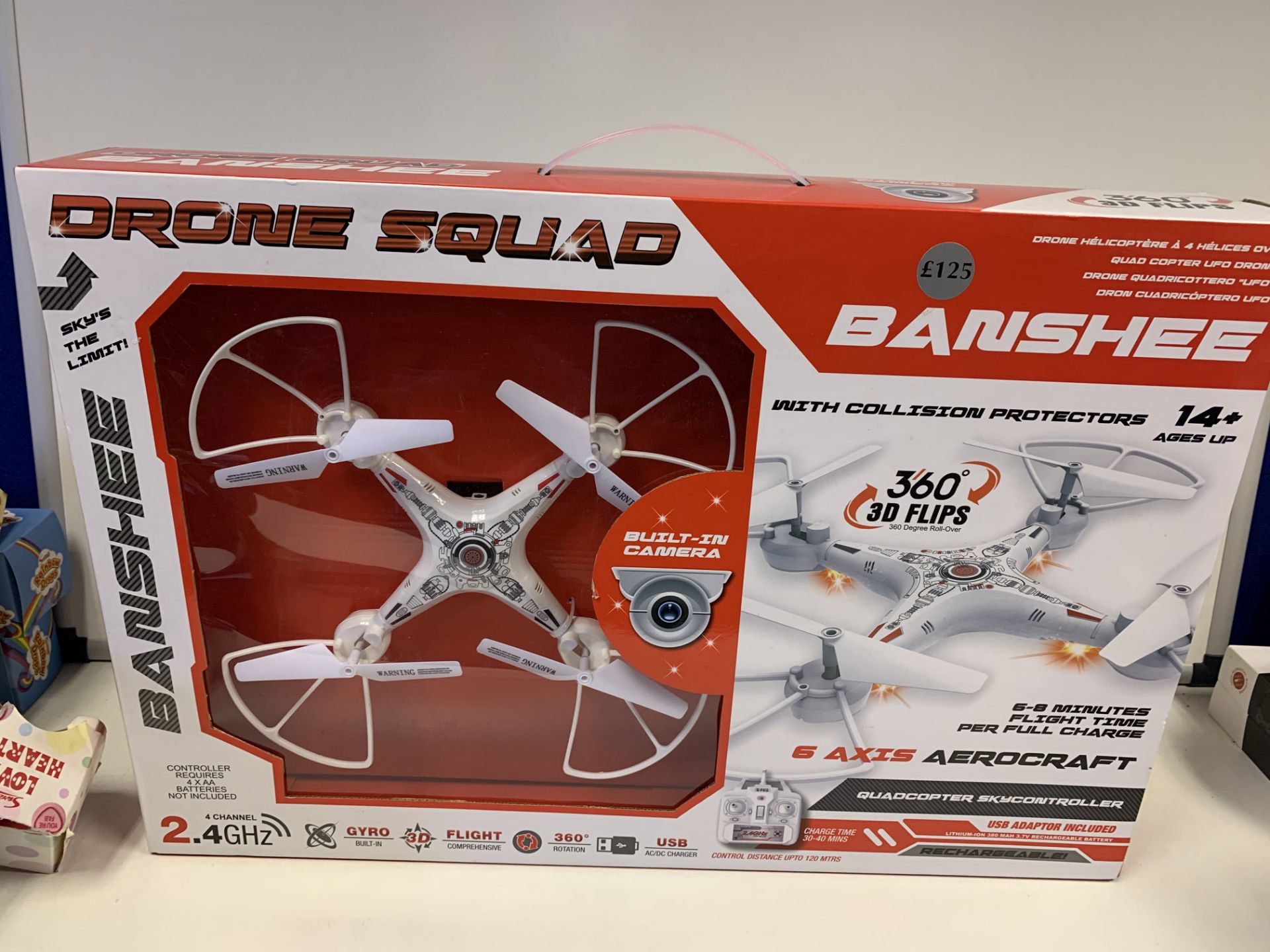 3 x BRAND NEW BANSHEE DRONE SQUAD 6 AXIS AEROCRAFT WITH BUILT IN CAMERA. USB ADAPTOR INCLUDED.