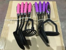 36 X BRAND NEW BOXED SETS OF 4 COLOURED HANDLE NYLON UTENSIL SETS IN VARIOUS COLOURS IN 3 BOXES