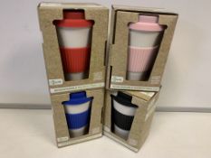 30 x NEW ECO CONNECTION - REUSABLE BAMBOO FIBRE CUPS WITH SILICONE LID & SLEEVE