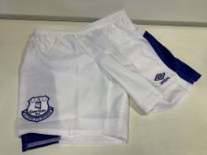 50 X BRAND NEW OFFICIAL EVERTON FC CHILDRENS FOOTBALL SHORTS BLUE AND WHITE