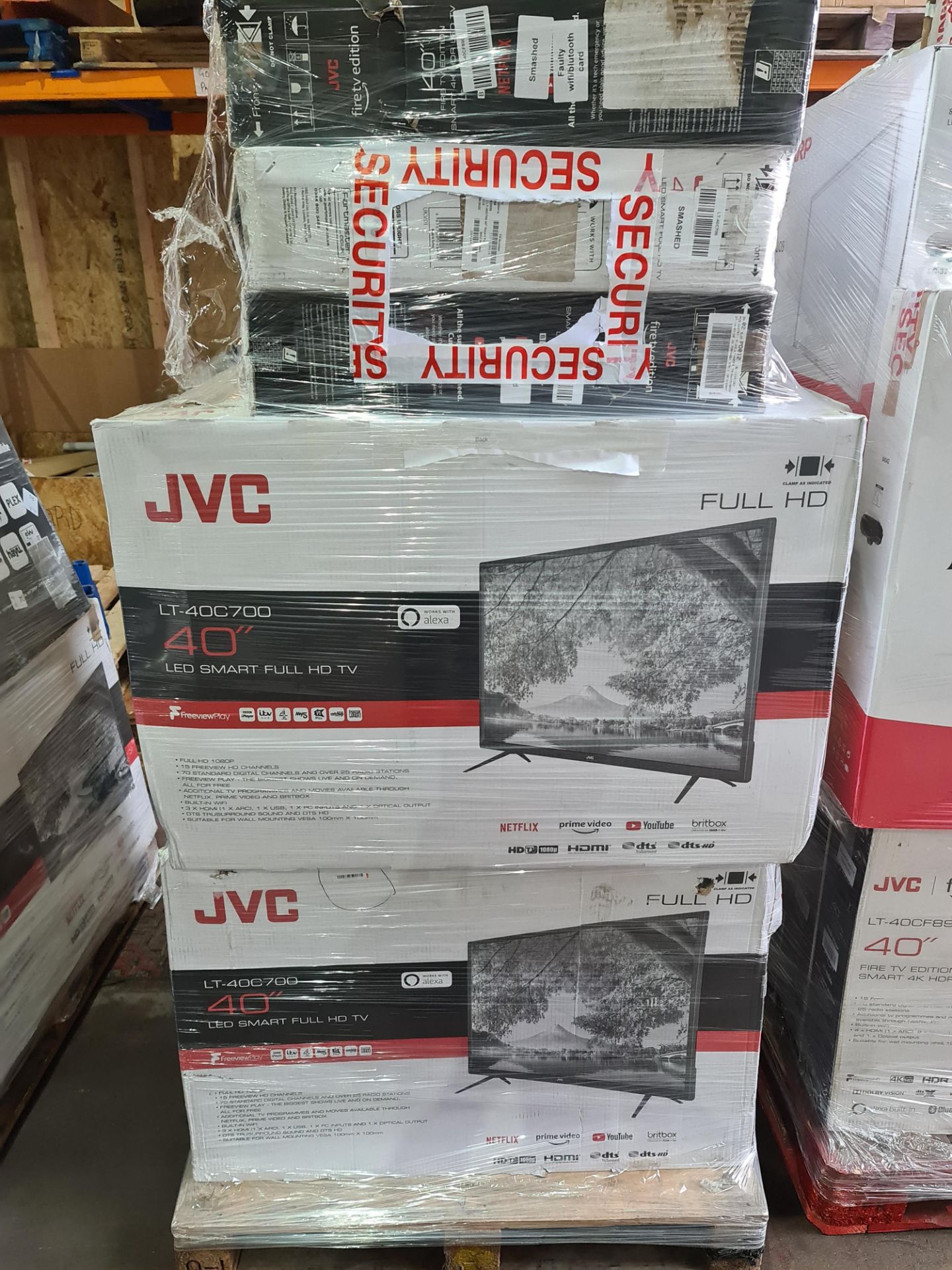 (J110) PALLET TO CONTAIN 16 x VARIOUS RETURNED TVS TO INCLUDE JVC 40 INCH. NOTE: ITEMS ARE - Image 3 of 6
