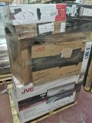 (J161) PALLET TO CONTAIN 20 x VARIOUS RETURNED TVS TO INCLUDE JVC 40 INCH, PHILIPS 32 INCH. NOTE: