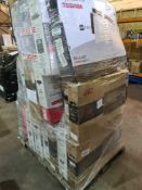 (J114) PALLET TO CONTAIN 22 x VARIOUS RETURNED TVS TO INCLUDE SAMSUNG 32 INCH, JVC 32 INCH. NOTE: