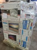 (J103) PALLET TO CONTAIN 16 x VARIOUS RETURNED TVS TO INCLUDE SHARP, JVC & BLAUPUNKT. NOTE: ITEMS