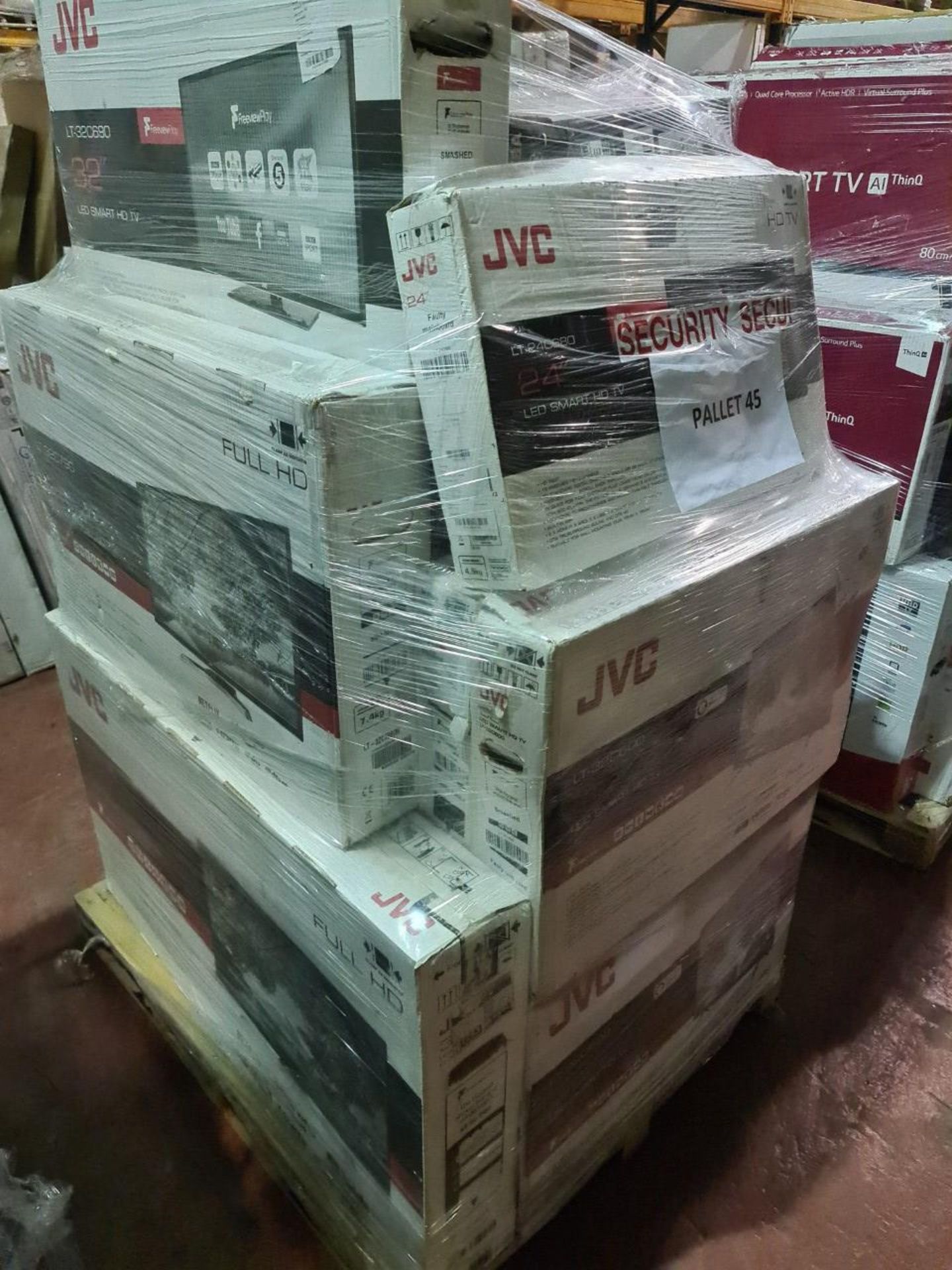 (J178) PALLET TO CONTAIN 22 x VARIOUS RETURNED TVS TO INCLUDE JVC 32 INCH, TOSHIBA 32 INCH. NOTE: - Image 2 of 2