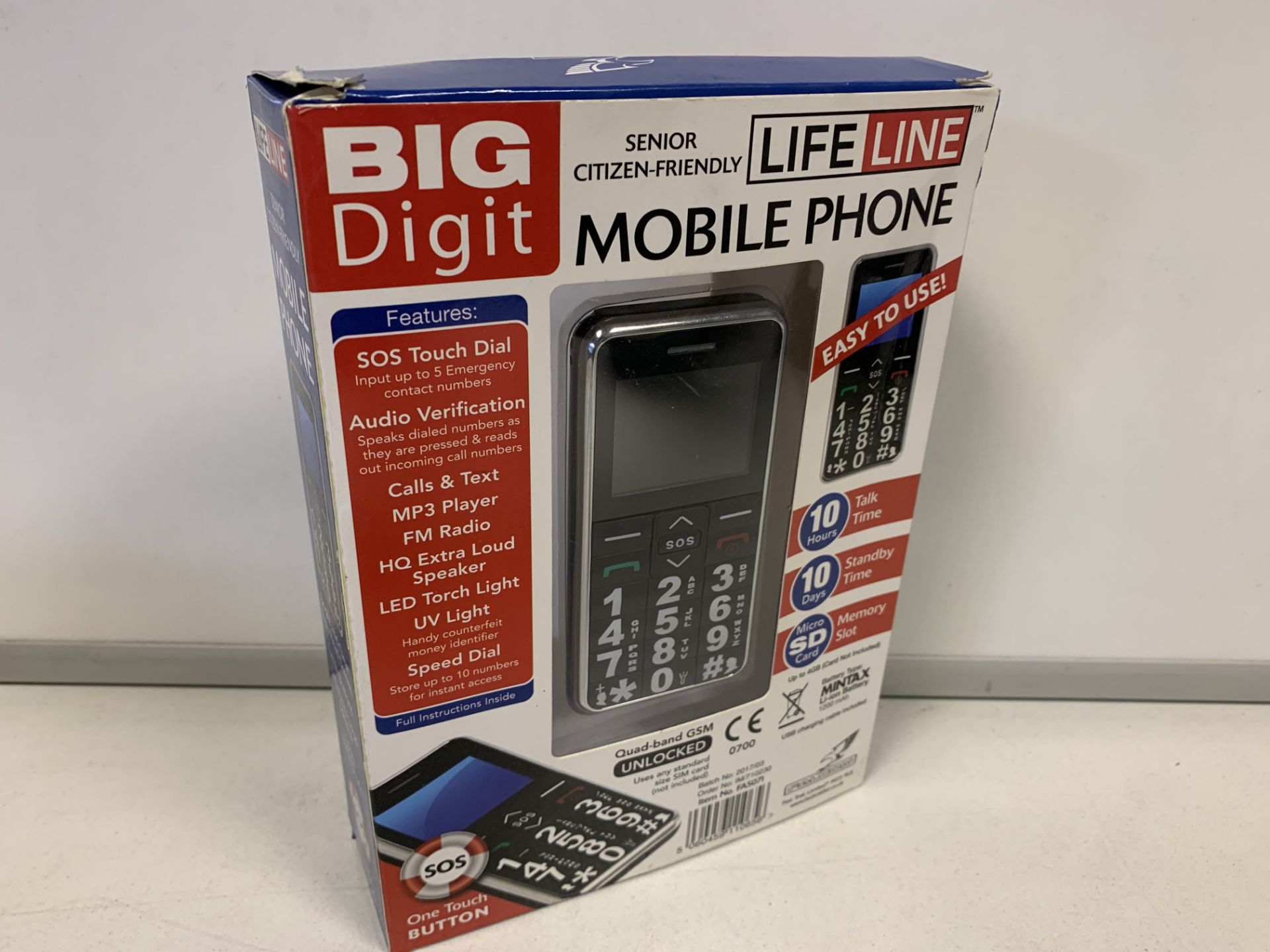 2 x NEW LIFELINE BIG DIGIT MOBILE PHONES - 10 HOURS TALK TIME, 10 HOURS STANDBY TIME.