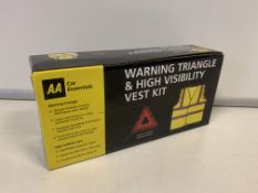 12 x NEW AA CAR ESSENTIALS WARNING TRIANGLE & HIGH VIZ VEST SETS