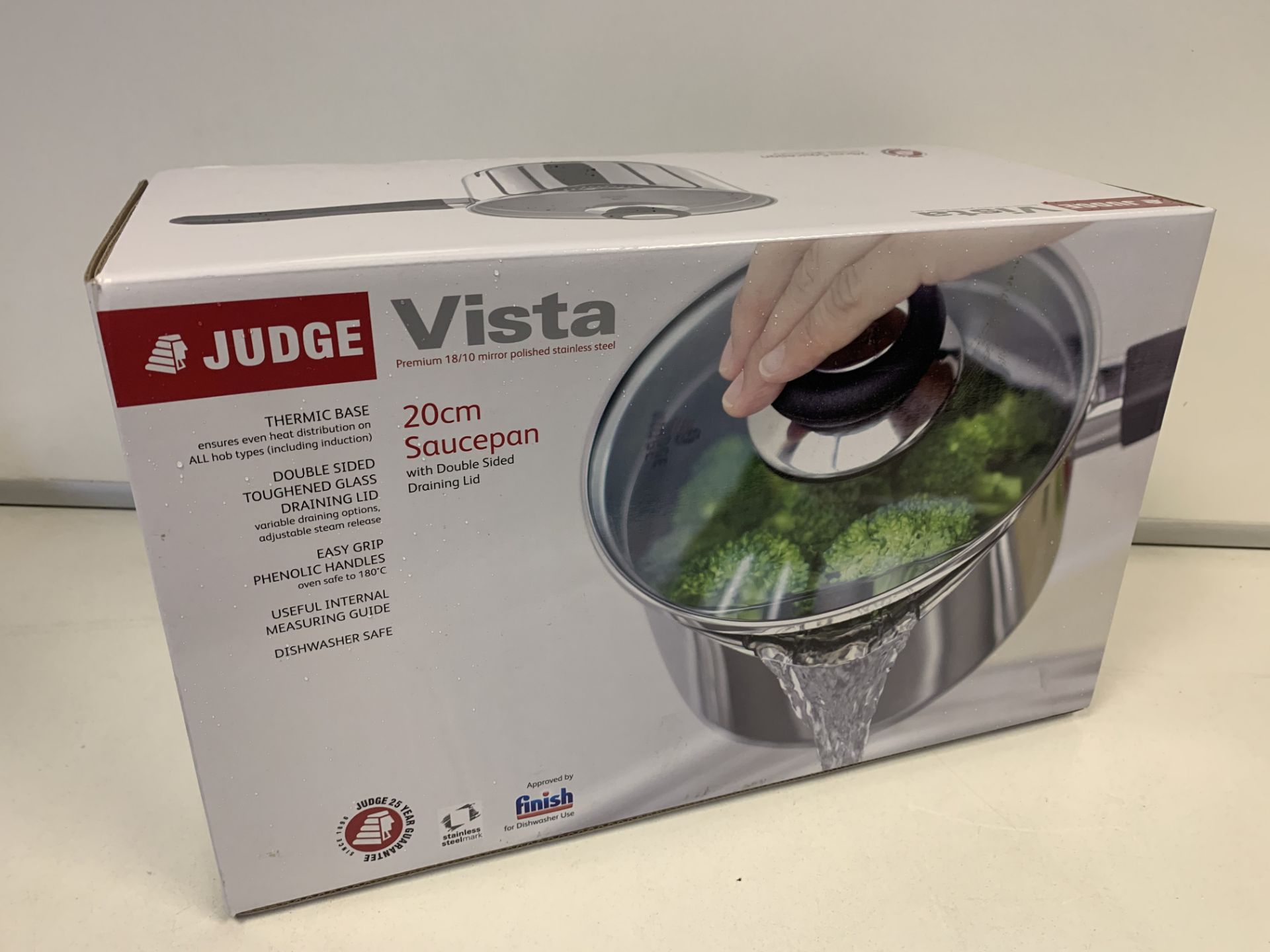 3 x NEW JUDGE VISTA 20CM SAUCEPAN WITH DOUBLE SIDED DRAINING LID