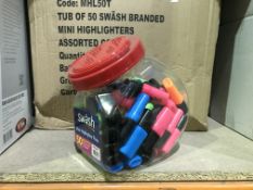 4 X TUBS OF 50 SWASH MINI HIGHLIGHTER PENS IN VARIOUS COLOURS