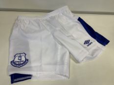 20 X BRAND NEW EVERTON CHILDRENS WHITE AND BLUE FOOTBALL SHORTS