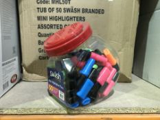 4 X TUBS OF 50 SWASH MINI HIGHLIGHTER PENS IN VARIOUS COLOURS