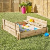 PALLET TO CONTAIN 21 x NEW BLOOMA KIDS WOODEN SAND PIT BENCHES - SIZE: 120(W)x120(D)x20(H)CM.