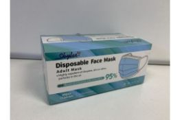 6 X BOXES OF 50 ADULT 3 PLY DISPOSABLE FACE MASKS (300 MASK IN TOTAL)