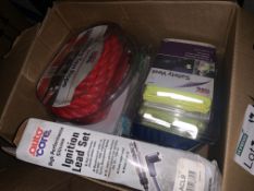 40 PIECE MIXED LOT INCLUDING IGNITION LEAD SET, 4000KG TOW ROPE, SAFETY VESTS, ETC