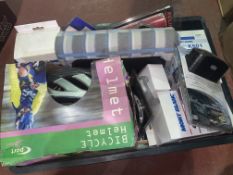 45 PIECE MIXED LOT INCLUDING CYCLING HELMET, PICNIC RUGS, RING 12V MULTISOCKETS, ETC