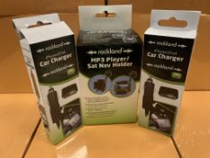 9 X BRAND NEW ROCKLAND MP3 PLAYER/ SAT NAV HOLDER AND 84 X BRAND NEW ROCKLAND MINI USB CAR