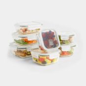 3 x New 7pc Glass Food Storage Containers & 7 Airtight Tupperware Clip Vent Lids