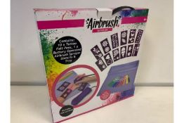 24 x BRAND NEW BOXED AIRBRUSH TATTOO SET. INCLUDES BATTERY OPERATED AIRBRUSH SPRAYER. CONTAINS 10