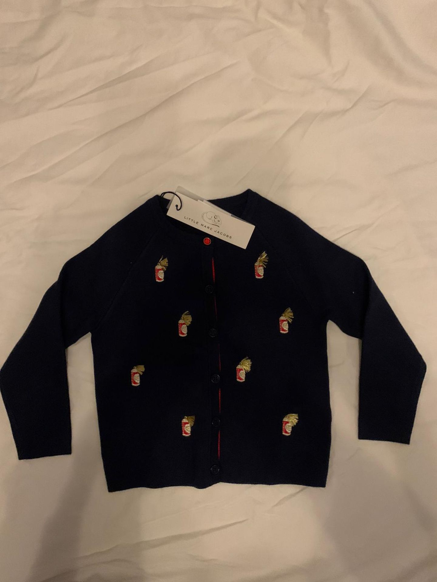 LITTLE MARC JACOBS DARK INDIGO LOGO CARDIGAN- AGE 3