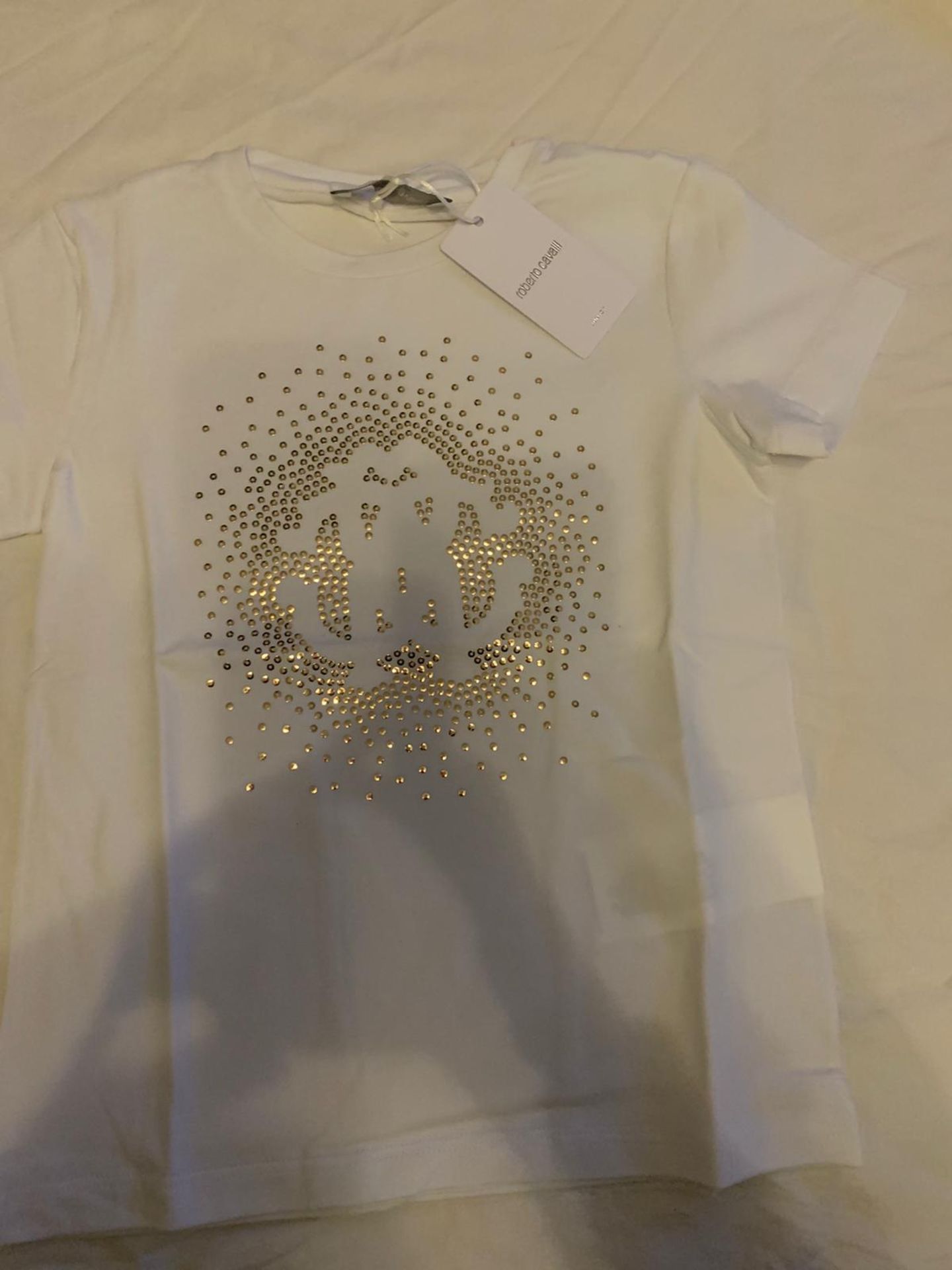 ROBERTO CAVALLI JUNIOR WHITE GIRLS T-SHIRT JERSEY RC GLAM - AGE 8