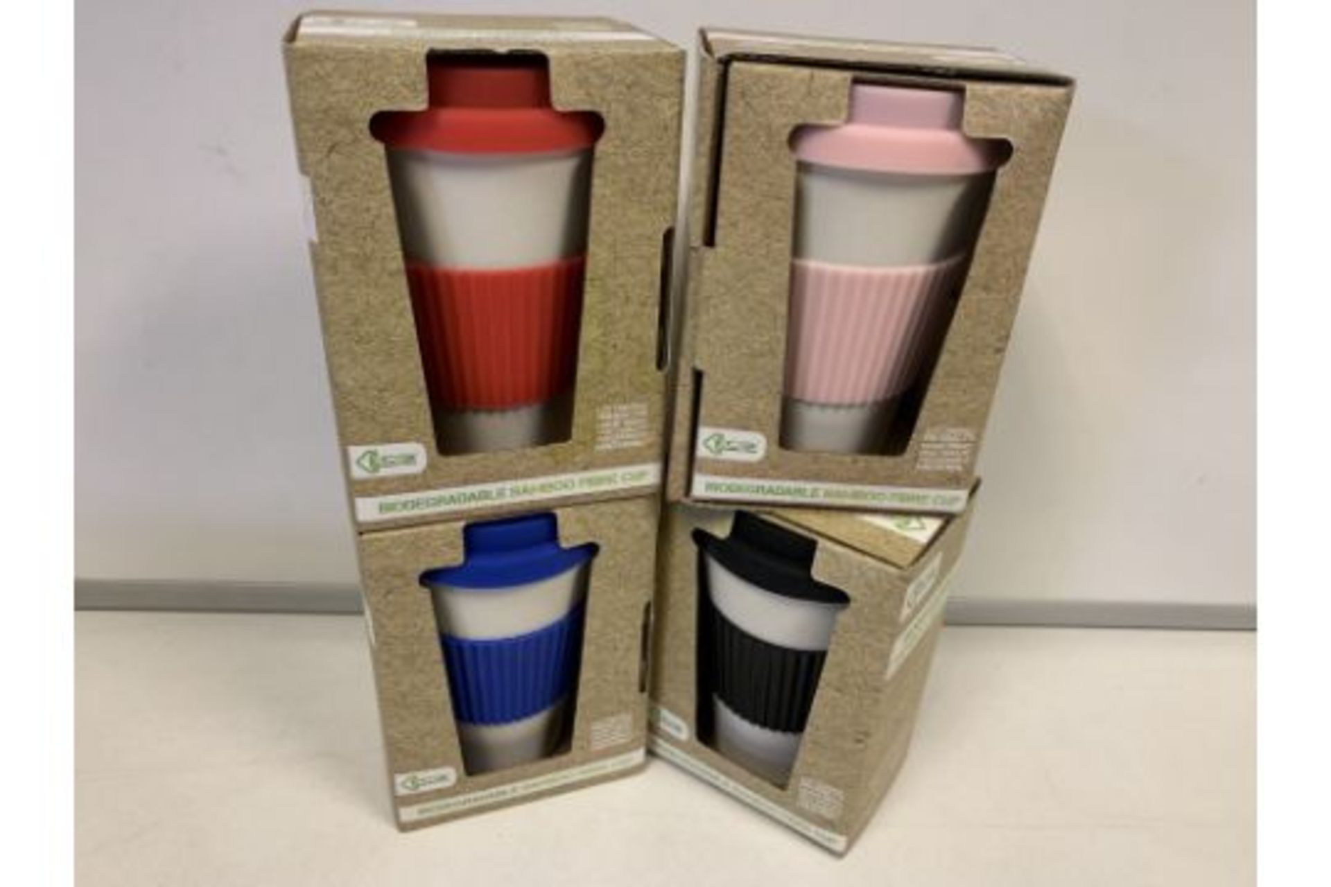 30 x NEW ECO CONNECTION - REUSABLE BAMBOO FIBRE CUPS WITH SILICONE LID & SLEEVE