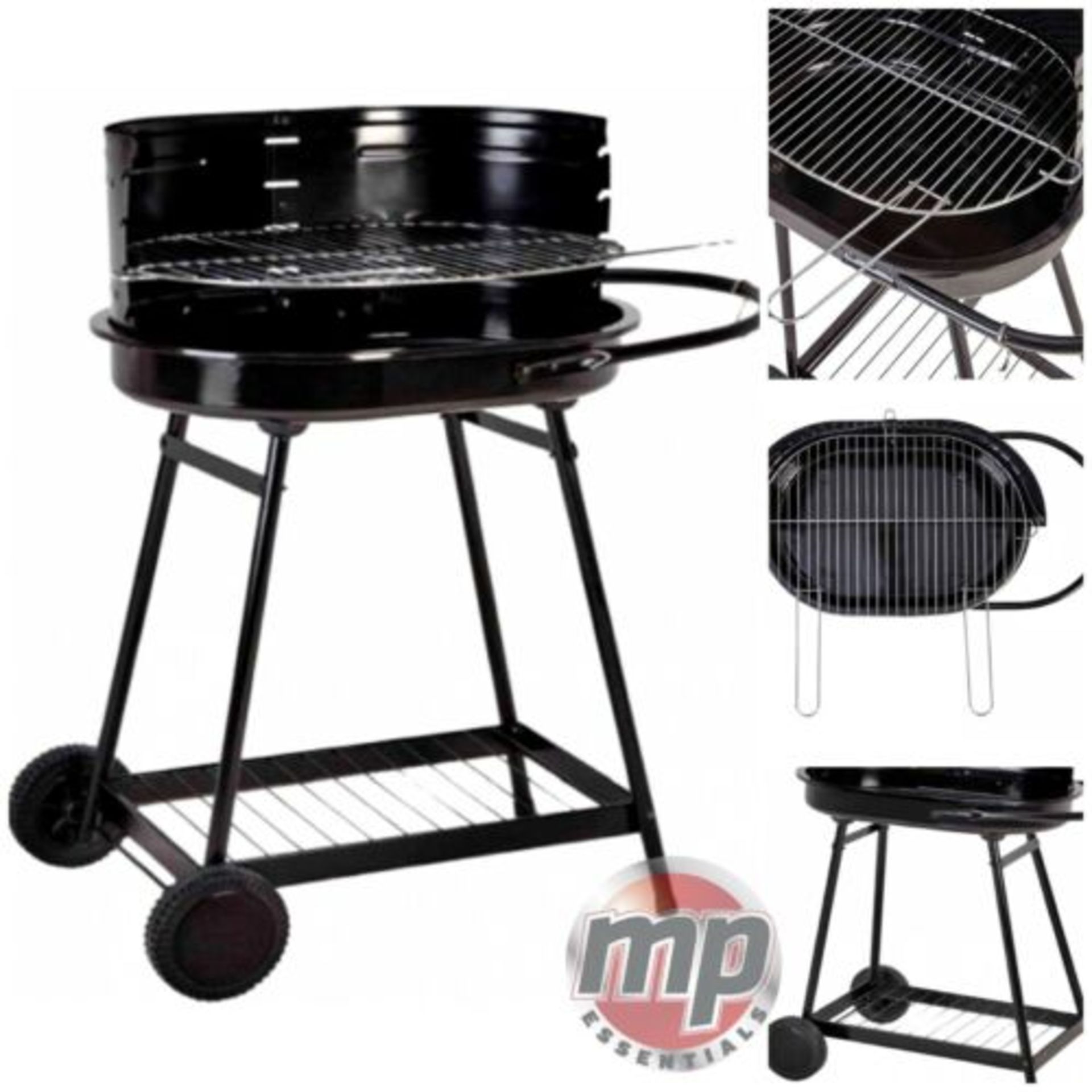 2 X BRAND NEW BOXED BARREN PORTABLE CHARCOAL TROLLEY BARBEQUE OUTDOOR GRILL WITH WHEELS BLACK RRP £