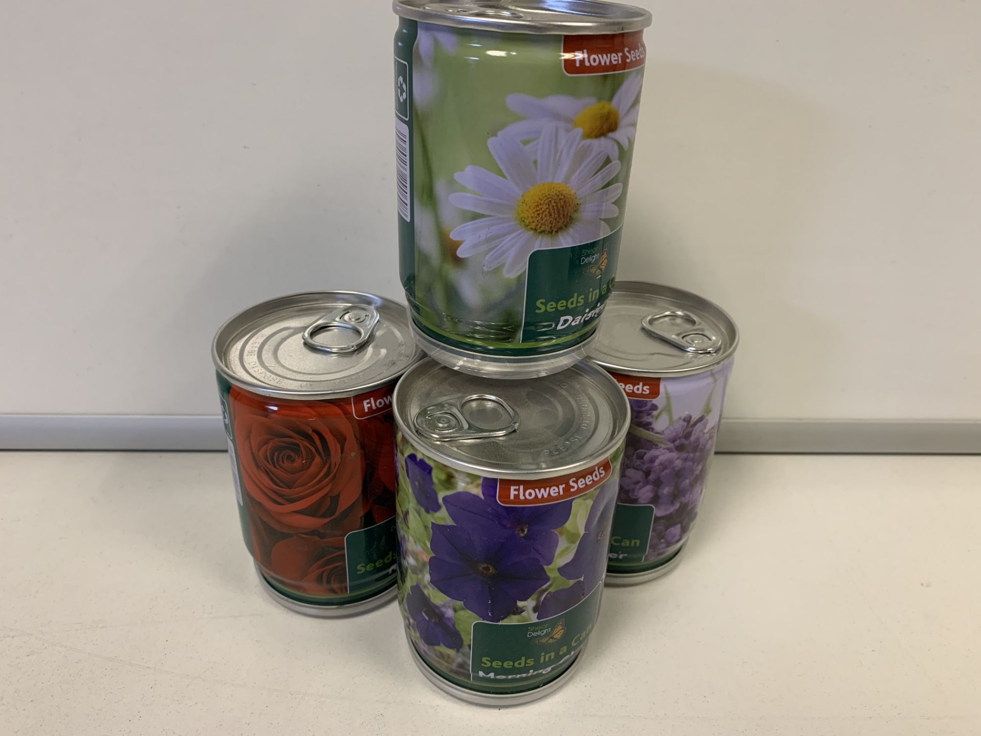 72 X BRAND NEW FLOWER SEED TINS INCLUDING LAVENDER AND ROSE (SEEDS MAY VARY)